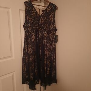 Lane Bryant, size 24, black lace dress with tan colored under layer NWT